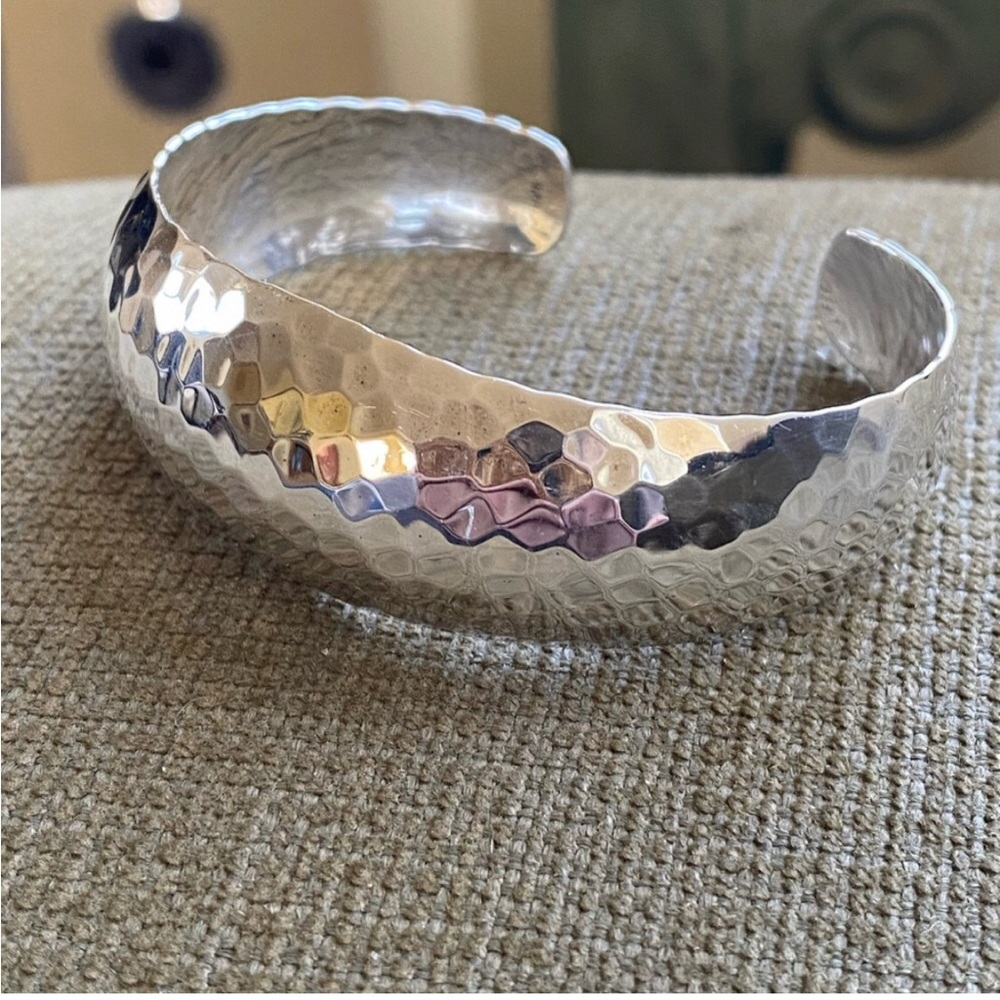 Hammered Sterling Silver 925 Cuff Bracelet - Picture 3 of 6